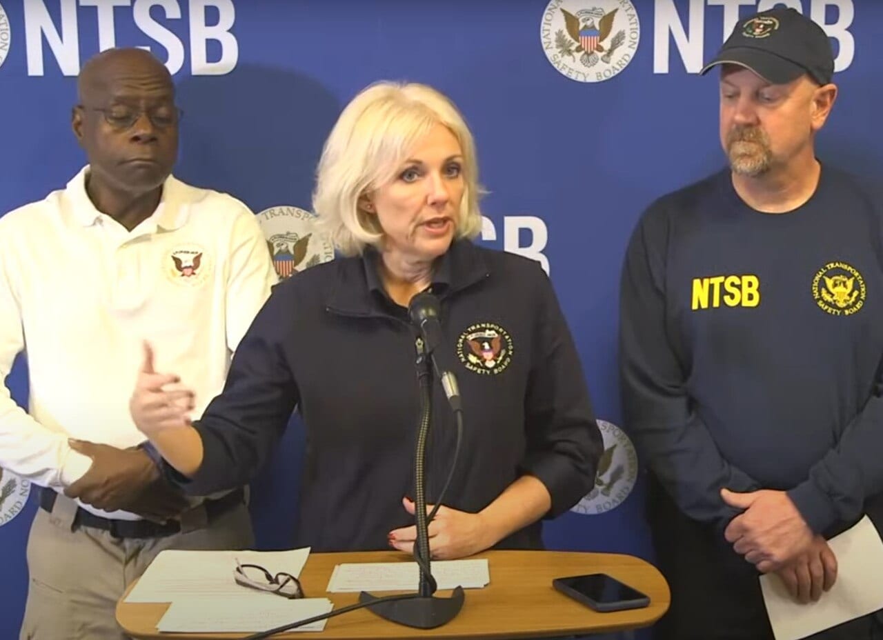 NTSB Chair Jennifer Homendy briefing reporters in Portland, Oregon, on the Flight 1282 investigation, two days after the accident.